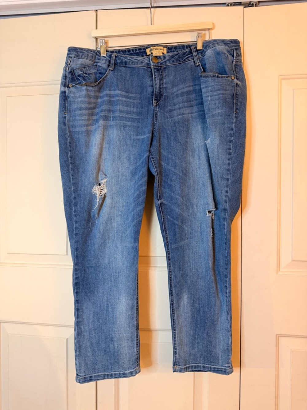 Democracy Straight-Leg Distressed Blue Jeans